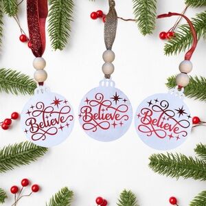 Set of 6 Christmas ornaments BELIEVE